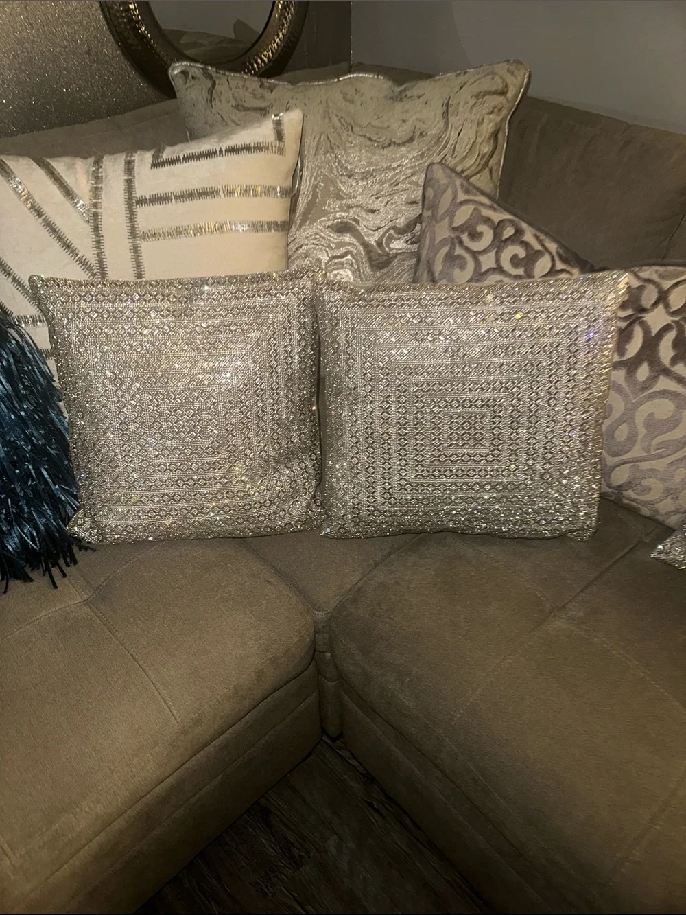 Decorative Rhinestone Throw Pillow Pair (2)